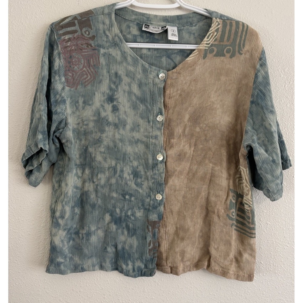 Chantik Bali Indonesia Rayon Tie Dye Button Front Boho Top Womens Small
